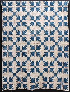 A BLUE AND WHITE 'DOVE IN THE WINDOW' AUTOGRAPH QUILT