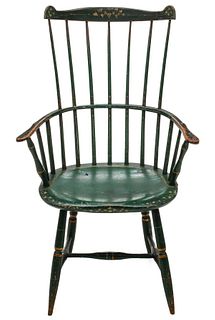 A LATE 18TH C. PAINT DECORATED COMB BACK WINDSOR CHAIR