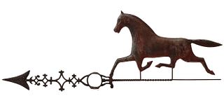 A LIGHTNING ROD WEATHER VANE WITH HORSE CIRCA 18