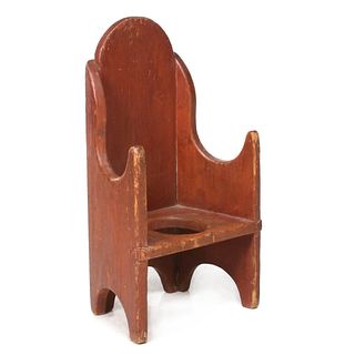 A 19TH C. NEW ENGLAND CHILD'S CHAIR IN OLD RED STAIN