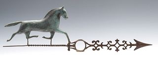 A 19TH C. LIGHTNING ROD WEATHER VANE WITH COPPER HORSE