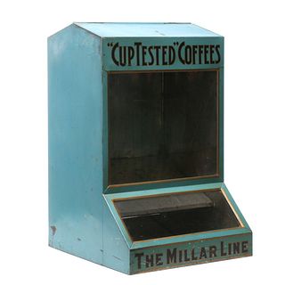 AN E.B. MILLAR & CO. TIN LITHO COFFEE DISPLAY CABINET