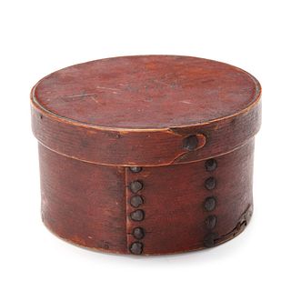 AN UNUSUAL 19TH C. BENTWOOD BOX IN OLD RED STAIN