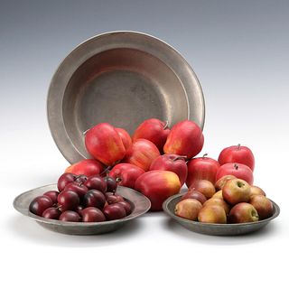 EARLY 19TH C. CONTINENTAL PEWTER BASINS WITH 'FRUIT'