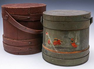 TWO 19TH CENTURY FIRKINS IN OLD PAINT/LABEL