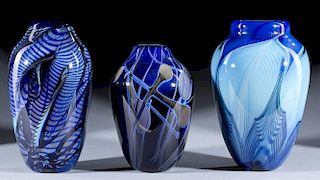 Group of 3 Randy Strong art glass vases.