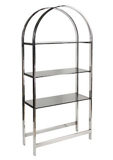 Modernist Style Chrome & Glass Arched Etagere