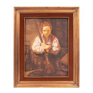Firmado M. Ramos. Retrato de niño. Firmado y fechado 77. Óleo sobre tela. Enmarcada. 59 x 44 cm