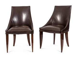 Attributed to Dominique (Andre Domin and Marcel Genevriere)
A Set of Ten French Art Deco Leather-Upholstered Rosewood Dining Chairs
