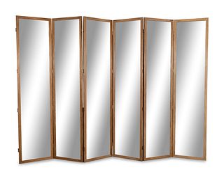 A Contemporary Mottled Mirrored Seven-Fold Floor Screen