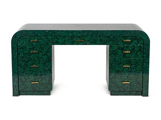 A Contemporary Green and Black Lacquer Pedestal Desk
Height 30 1/4 x width 60 x depth 20 inches.