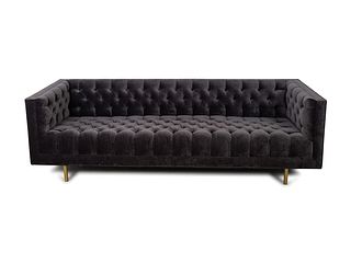 A Smokey Grey Tufted Mohair/Velvet Sofa
Height 30 x length 92 x depth 35 1/2 inches.