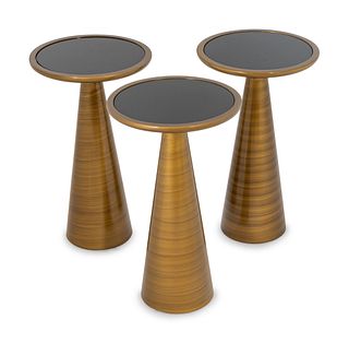 Three Mitchell-Gold Addie Pull Up Bronze Side Tables
Height 22 x diameter 13 inches.