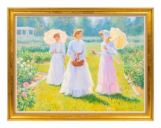 Gregory F. Harris
(American, b. 1953)
Three Ladies in White with Parasols