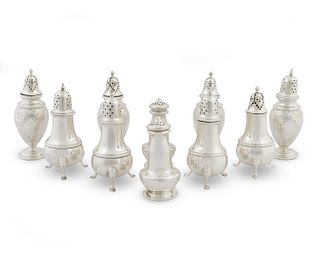 Ten American Silver Standing Salt and Peppers
Height of tallest 5 1/2 inches.