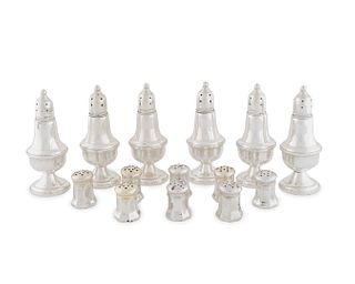 A Group of American Silver Salt and Peppers
Height of taller 4 1/2 inches.
