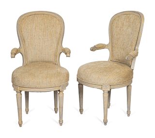 Four Louis XVI Style Carved and Painted Fauteuils
Height 41 1/2 x width 22 inches.