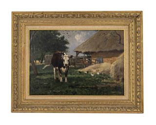 William Henry Howe
(American, 1846-1929)
European Farmyard with Cows and Chickens