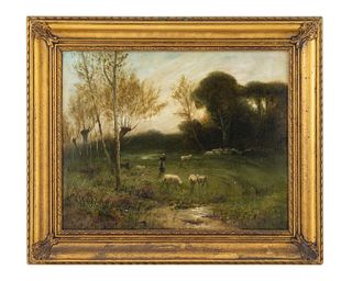 Jules Mersfelder
(American, 1865-1937)
Woodland Meadow with Sheep