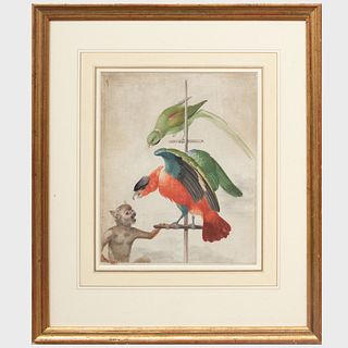Johannes Bronckhorst (1648-1727): A Parrot, a Macaw, and a Monkey