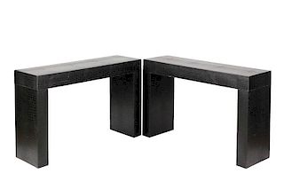 Pair of Simulated Alligator Skin Console Tables