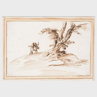 Attributed to Guercino (1591-1666): Landscape with Two Figures
