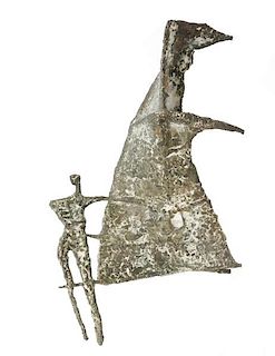 R. Lapayese Brutalist Bronze Sculpture, Acrobat