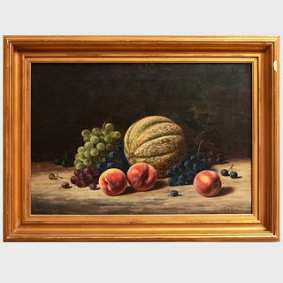 Albert Francis King (1854-1945): Still Life with Melon, Peaches and Grapes