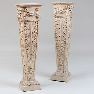 Pair of Continental Grey Painted Pedestals, Probably North European