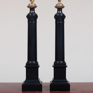 Pair of Tôle Columnar Form Lamps