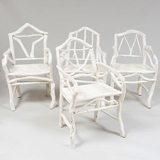 Four Moroccan White Painted Root Form Chairs, Rohuna