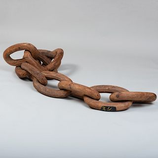 Large Folk Art Carved Wood Model of a Linked Chain