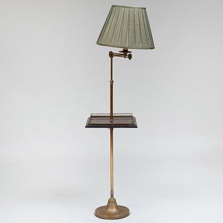 Edwardian Style Brass-Mounted Mahogany Library Floor Lamp