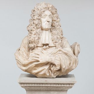 Large North Italian Baroque Marble Bust of a Gentleman, Possibly Giacomo A. Ponsonelli