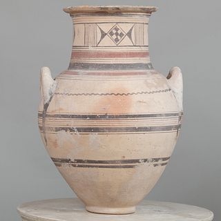 Large Cypriot Polychrome Painted Terracotta Two Handled Pithos
