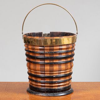 Small English Brass-Mounted Mahogany and Fruitwood Peat Bucket