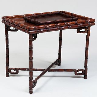 Chinese Carved Hardwood Tray on Stand and Another Tray