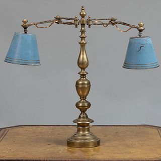 Continental Brass Retactable Two-Arm Desk Lamp with TÃ´le Shades