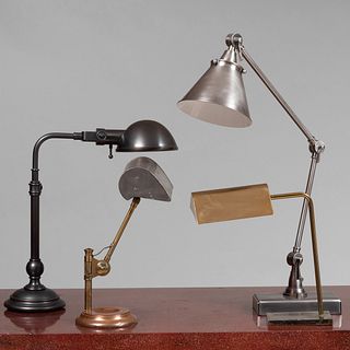 Group of Four Mixed Metal Desk Lamps