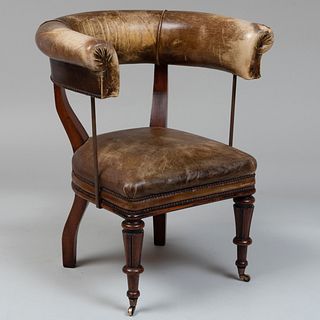 Late Victorian Mahogany and Leather Cock Fighting Chair