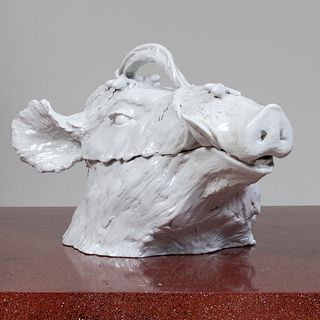 Continental White Glazed Porcelain Boar Head Tureen
