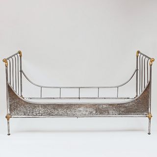 French Gilt-Metal-Mounted Polished Steel Campaign Bed