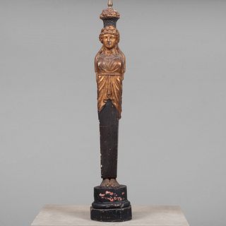Italian Neoclassical Painted and Parcel-Gilt Caryatid Figural Lamp