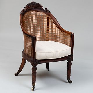 Regency Carved Rosewood and Caned Armchair