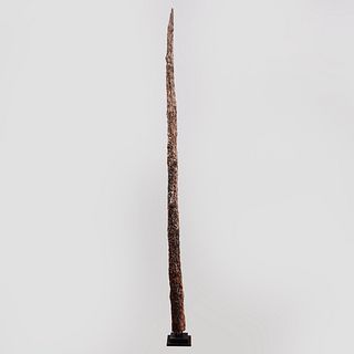 Petrified Wood Spear Mounted on an Ebonized Base, Possibly Cholla Cactus Wood