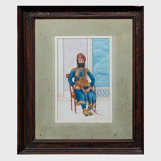 Indian School: Seated Figure in Blue with Sword