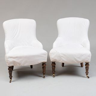 Two Victorian Style Walnut Armchairs