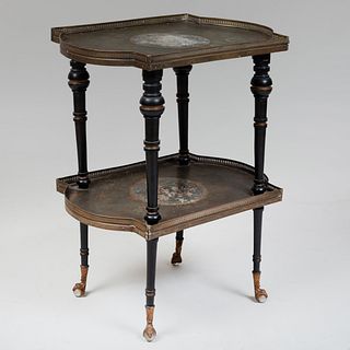 Victorian Brass-Mounted TÃ´le and Ebonized Two-Tier Table