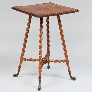 Small Victorian Metal-Mounted Oak and Fruitwood Side Table
