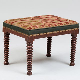 Victorian Stained Oak and Needlework Stool